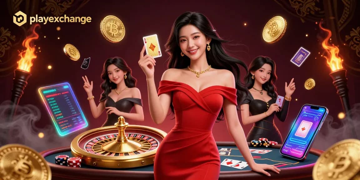 Engage with playexchange thrilling casino action, showcasing a stunning young woman with an elegant pose.