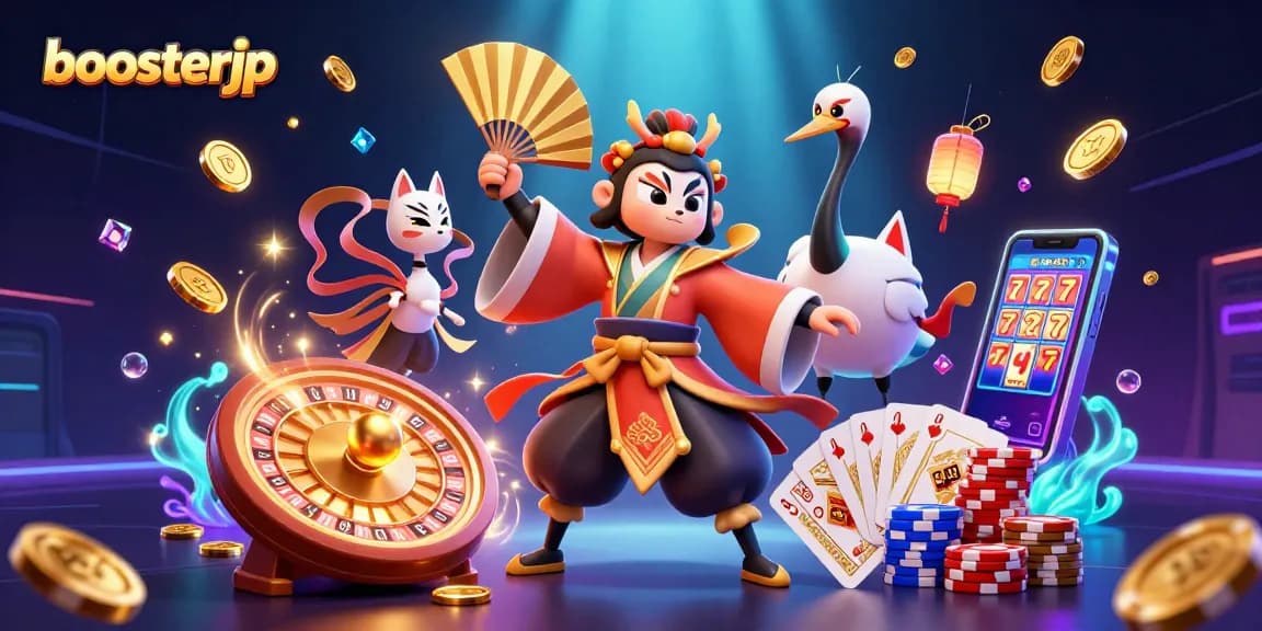 Boost your wins at boosterjp with vibrant 3D casino illustration showcasing immersive gaming elements.