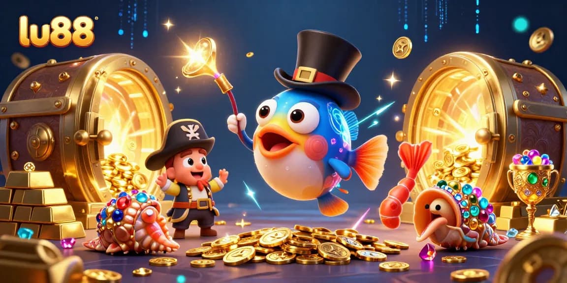 Experience winning potential with lu88's dynamic underwater casino adventure illustration featuring exciting characters.