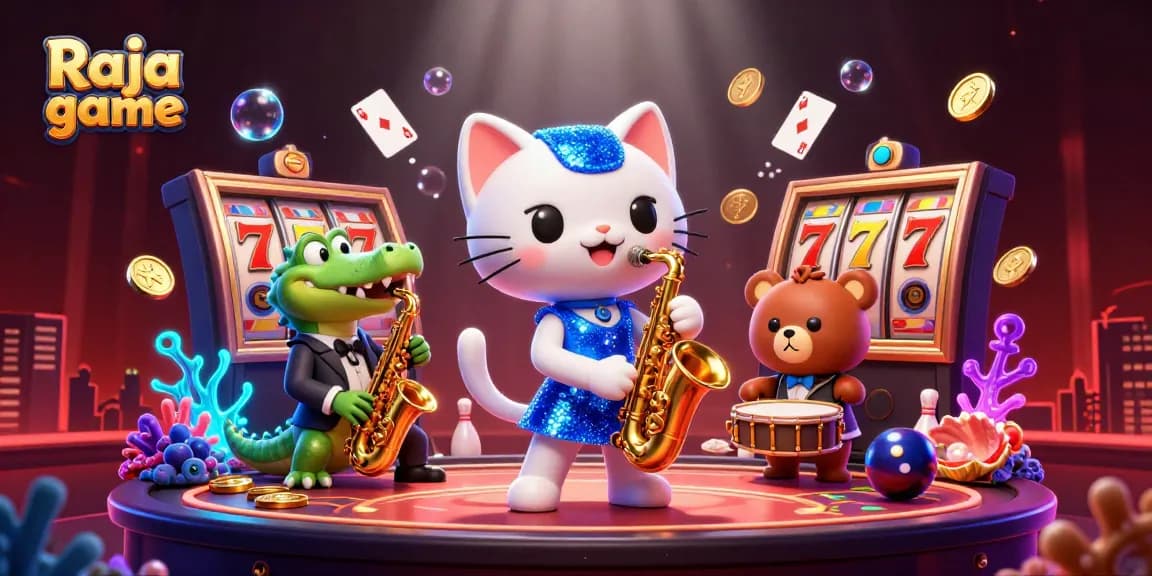 Experience thrilling gameplay with Raja game featuring cartoon characters and vibrant casino elements.