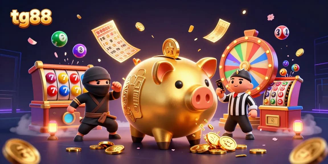 Engage with tg88's vibrant 3D casino scene featuring lively characters and exciting gambling elements.