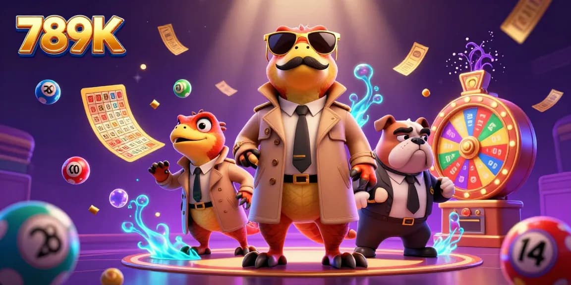 Betting at 789K casino with cartoon raptors and a bulldog bouncer amid vibrant gaming elements.