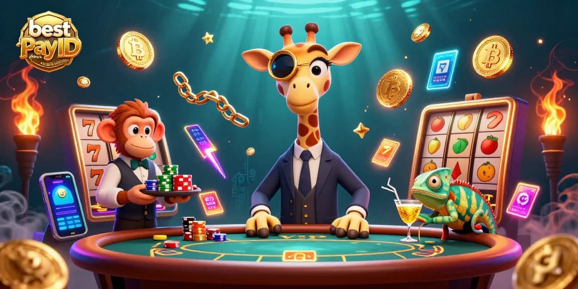 Experience the excitement of the best PayID pokies sites in australia with a vibrant casino scene featuring unique 3D characters and elements.