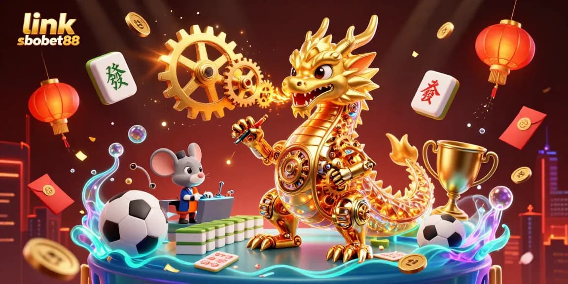 Experience thrilling betting action with link sbobet88, featuring a vibrant scene of a dynamic sports betting dragon.