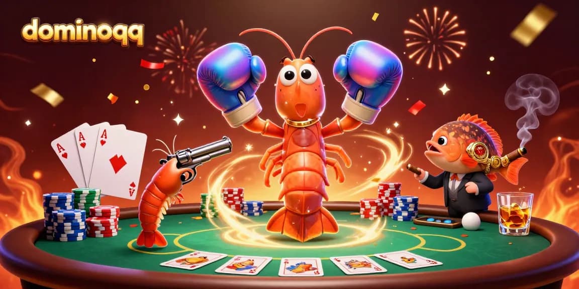 Engage in thrilling gameplay at dominoqq with dynamic poker scene and colorful characters.