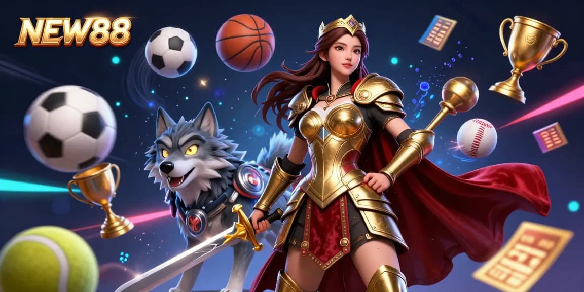 Experience dynamic sports betting excitement with NEW88's vibrant casino illustration.