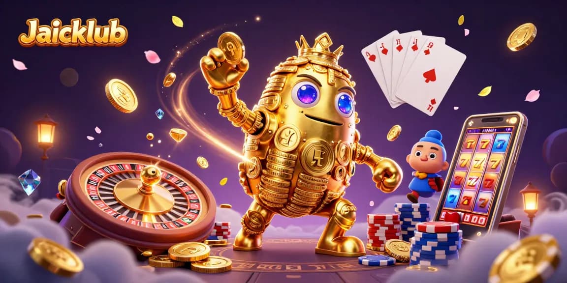 Engage in thrilling gameplay at Jaiclub featuring a dynamic golden golem and vibrant casino elements.