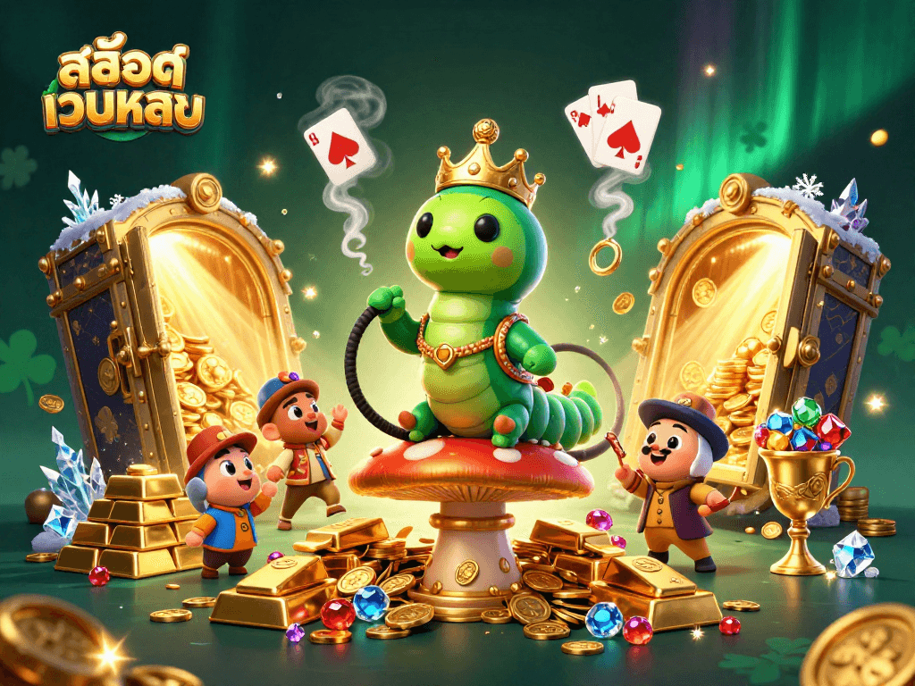 Experience สล็อตเว็บตรง immersive gaming with colorful characters and dazzling treasures in this dynamic casino scene.