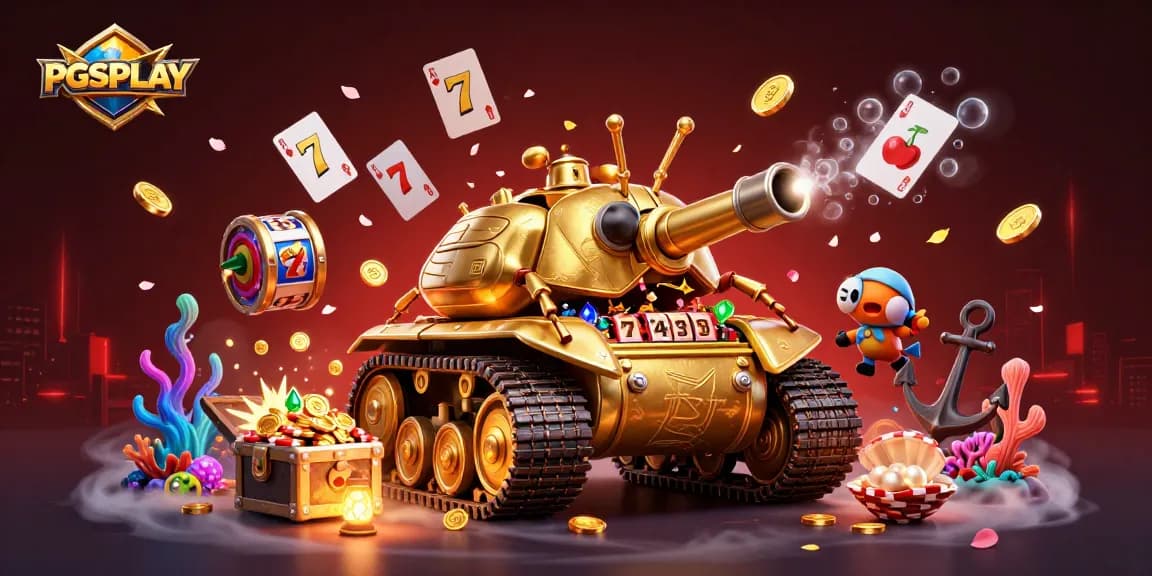 Play thrilling slots at PGSPLAY, featuring a dynamic casino within a golden beetle tank.