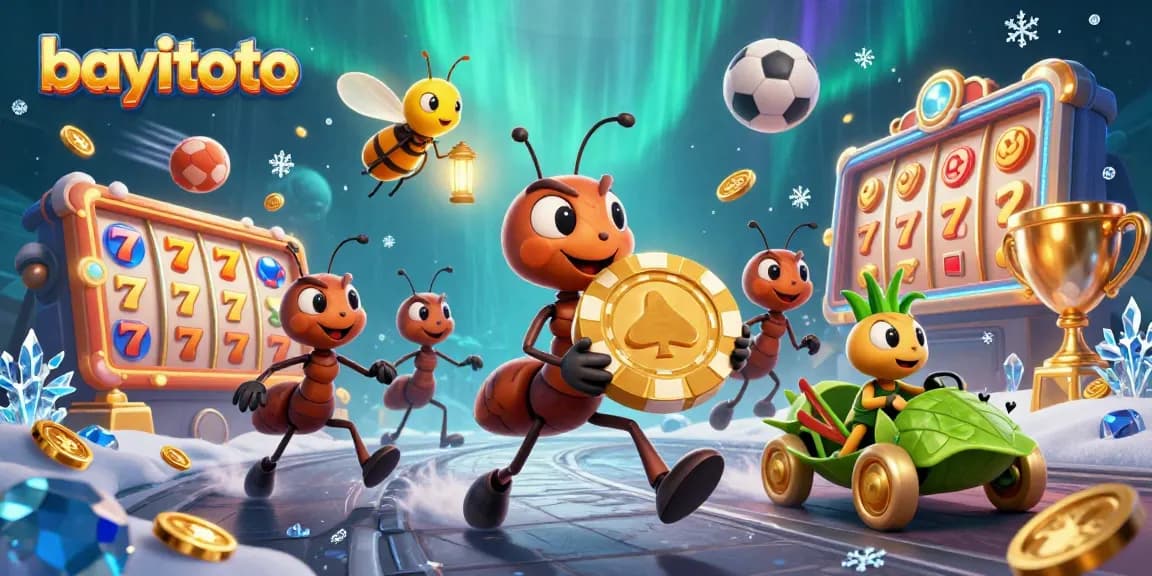 Experience the excitement of bayitoto with ants running a heist for golden poker chips in a vibrant casino scene.