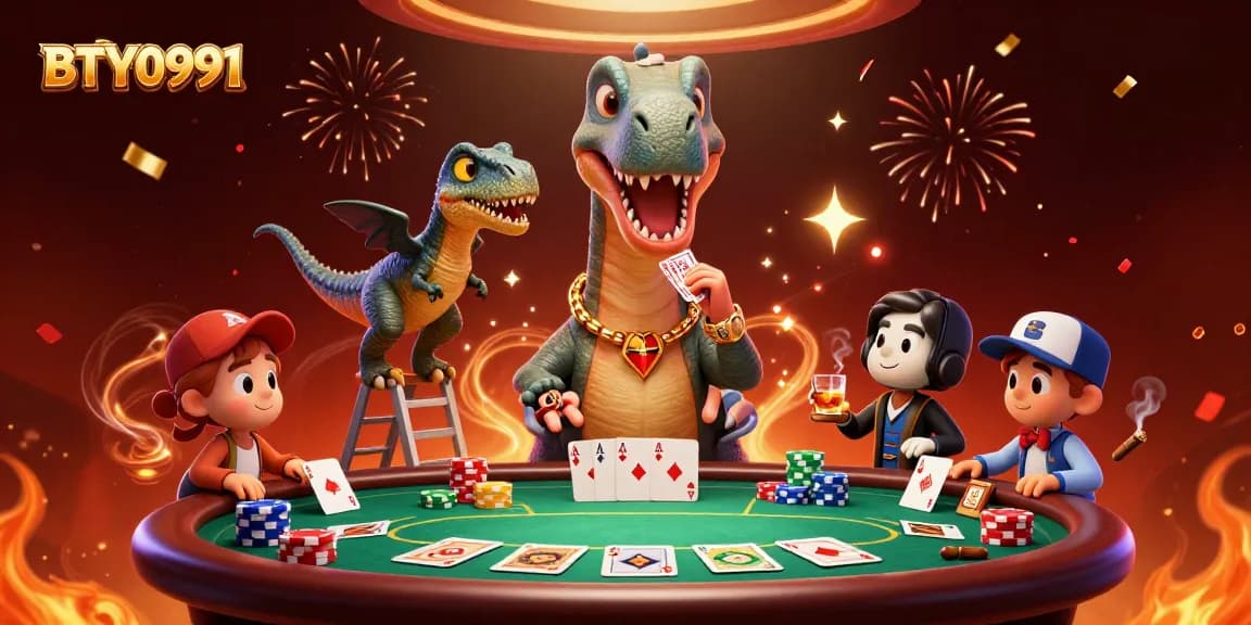 Deal championship poker hands at BTY0991's cartoon casino with vibrant character illustrations.