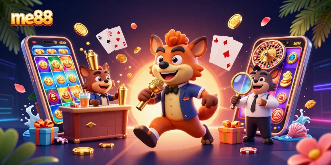 Experience the me88 online casino fun with vibrant hyenas hosting comedy, drinks, and gaming