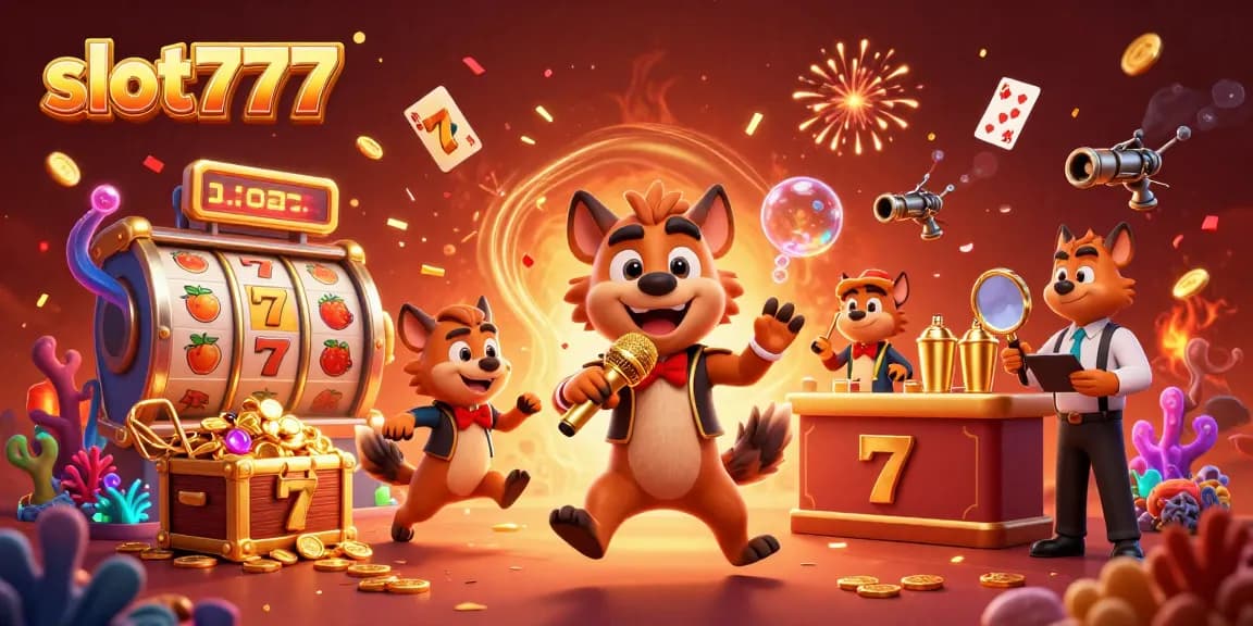Spin the reels at slot777 with vibrant hyenas in a comedy casino scene filled with treasures.