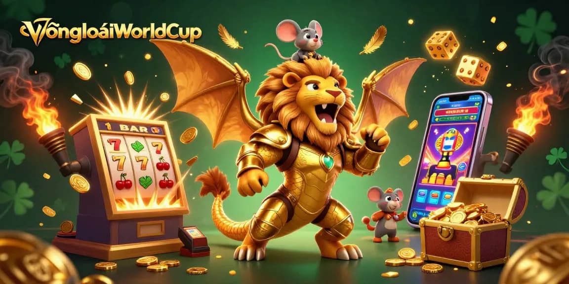 Experience VòngloạiWorldCup with a thrilling 3D casino illustration showcasing dynamic gaming elements.
