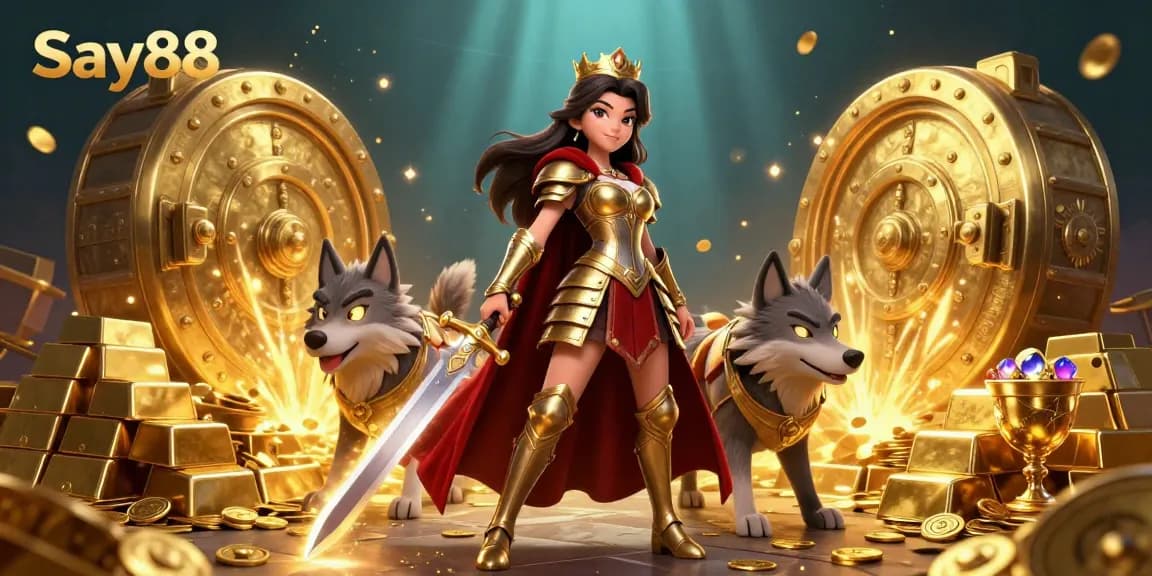 Experience thrilling gaming at Say88 with rich treasures and dynamic characters in an engaging casino scene.