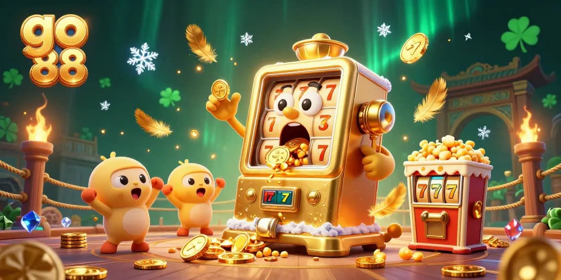 Hit the jackpot with go 88 as a golden slot machine celebrates amidst cheering baby slots.