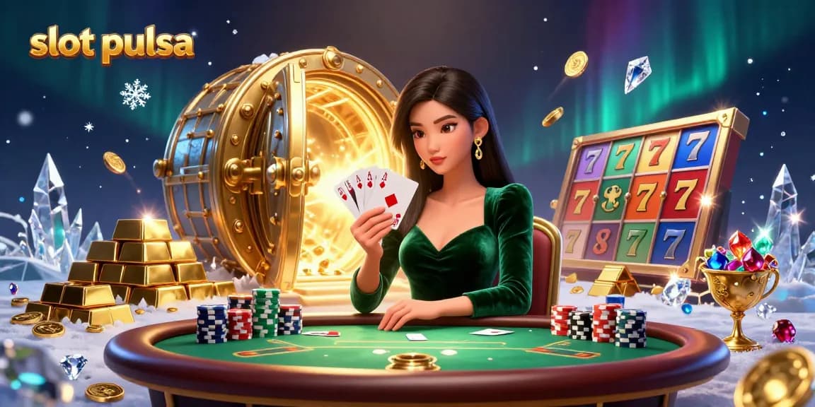 Experience thrilling gameplay with slot pulsa surrounded by glamorous poker elements and treasure effects.