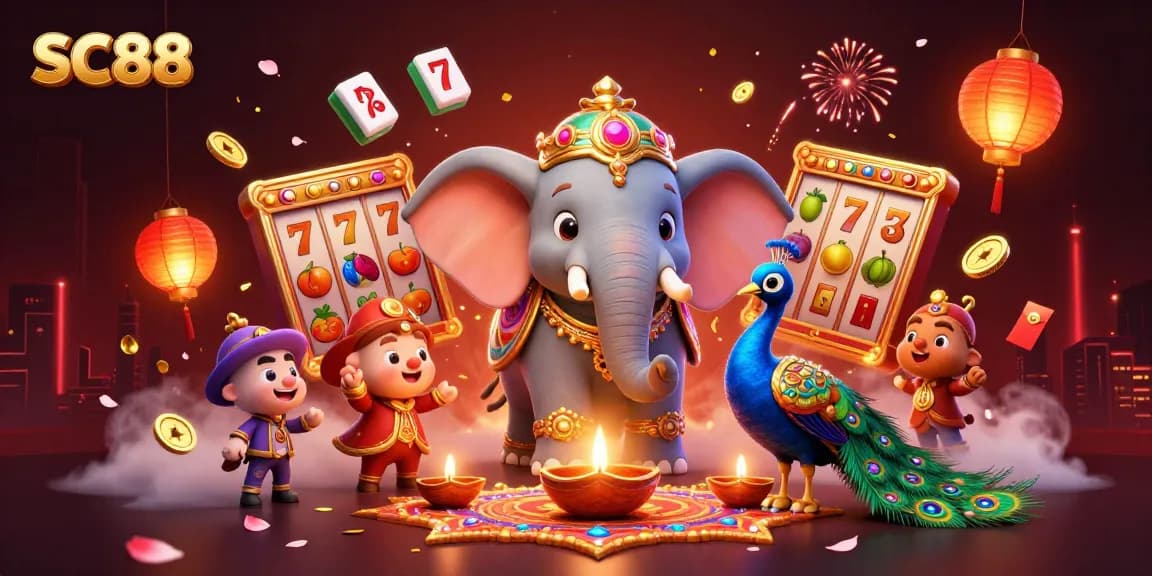 Play SC88 with a vibrant display of jackpots, lucky symbols, and festive elements enhancing the gaming atmosphere.