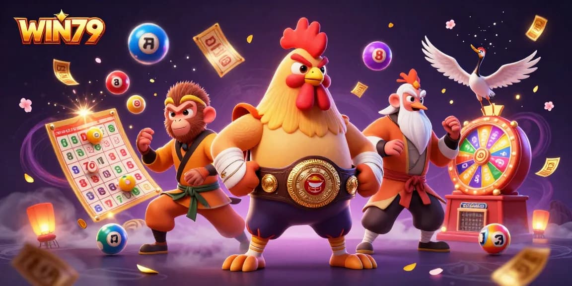 Engage with WIN79's gaming adventure featuring a vibrant 3D casino scene with dynamic characters.