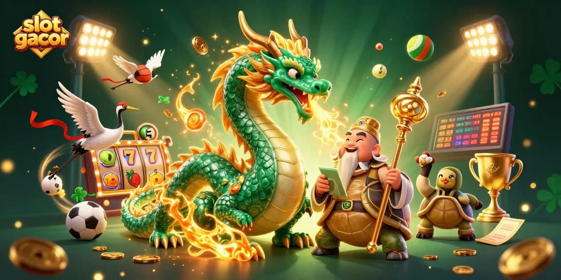 Experience slot gacor gaming excitement with a vibrant scene featuring mythical characters and dynamic casino elements.