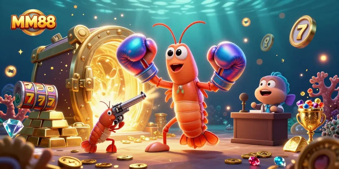 Play winning slots with MM88, featuring vibrant marine characters and treasure elements.