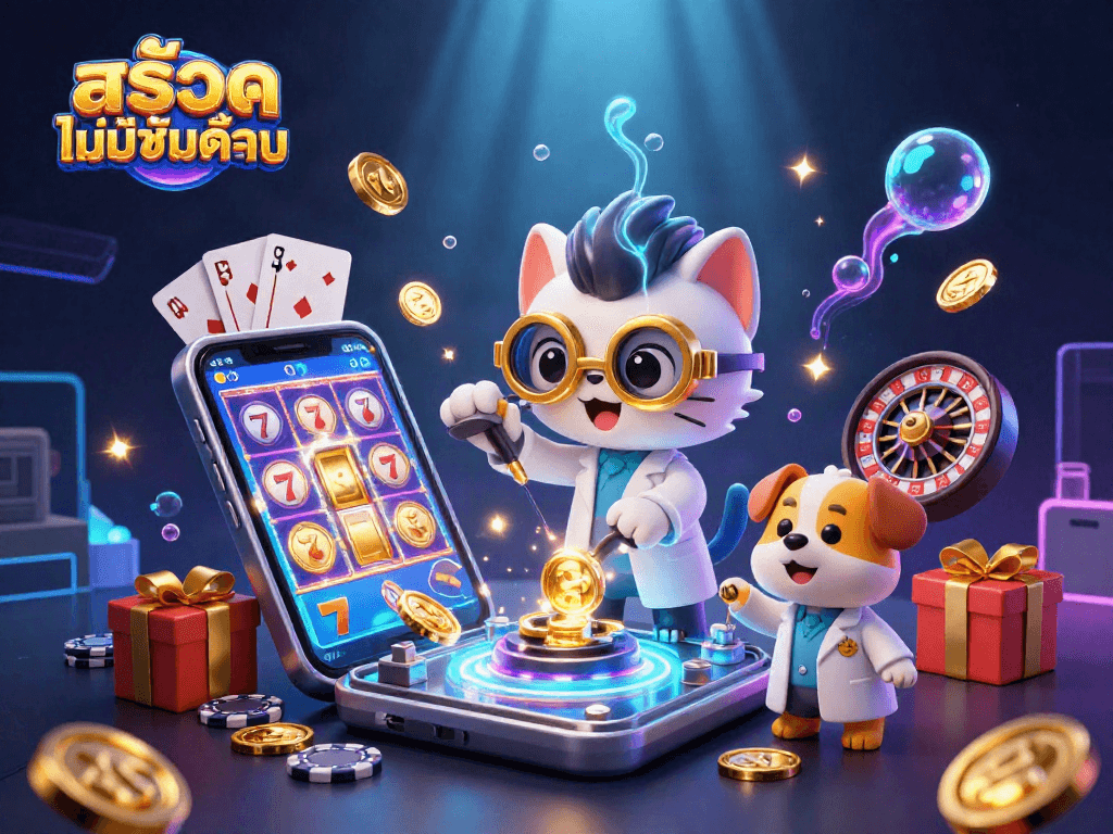 Engage with สล็อตไม่มีขั้นต่ำ through an exciting 3D casino scene featuring dynamic game elements.