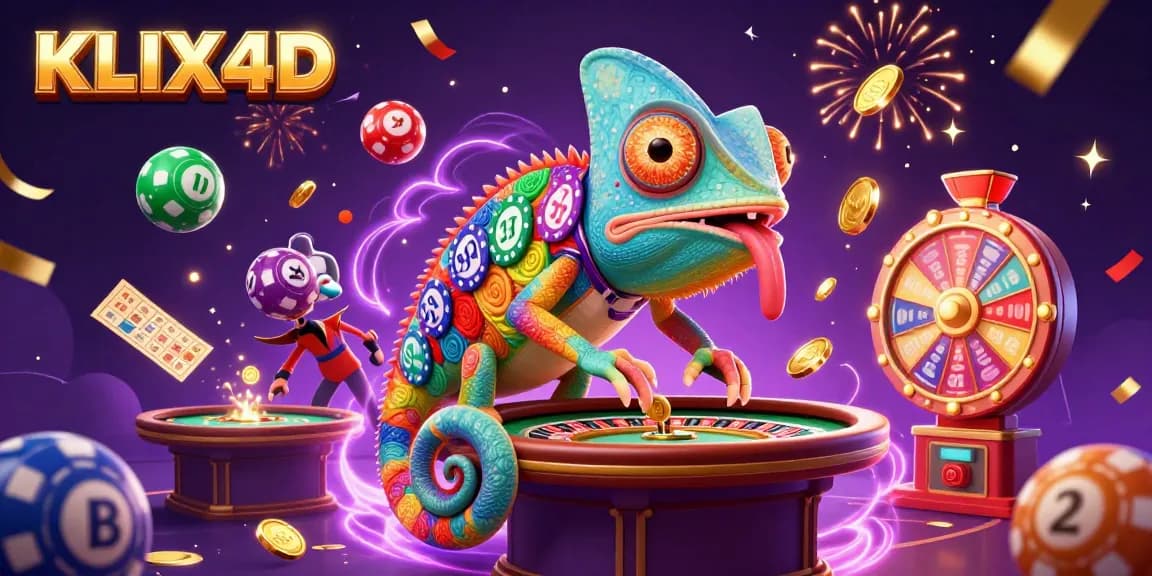 KLIX4D menampilkan pemilik kasino kadal chameleon 3D yang unik dengan keragaman warna chip poker.