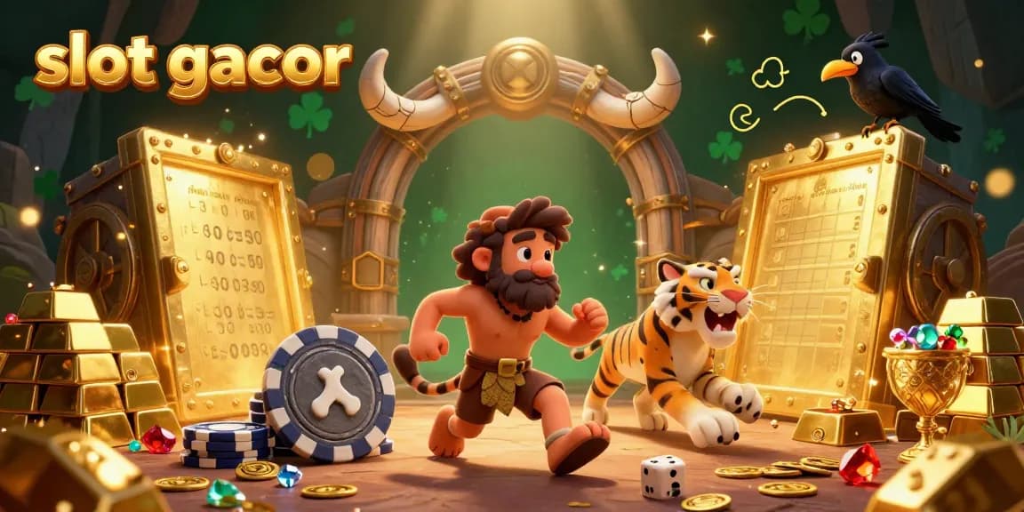 Experience thrilling slot gacor action with a vibrant prehistoric casino scene featuring dazzling treasures.