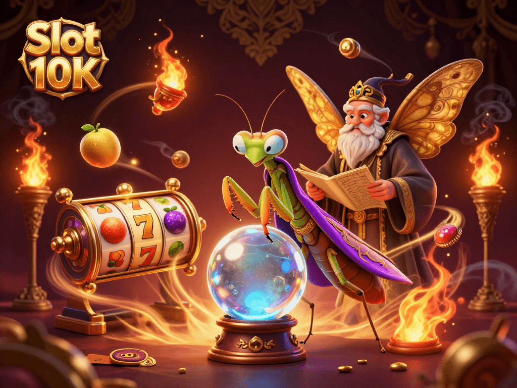 Experience Slot 10K action with vibrant reels and lucky symbols in this captivating illustration.