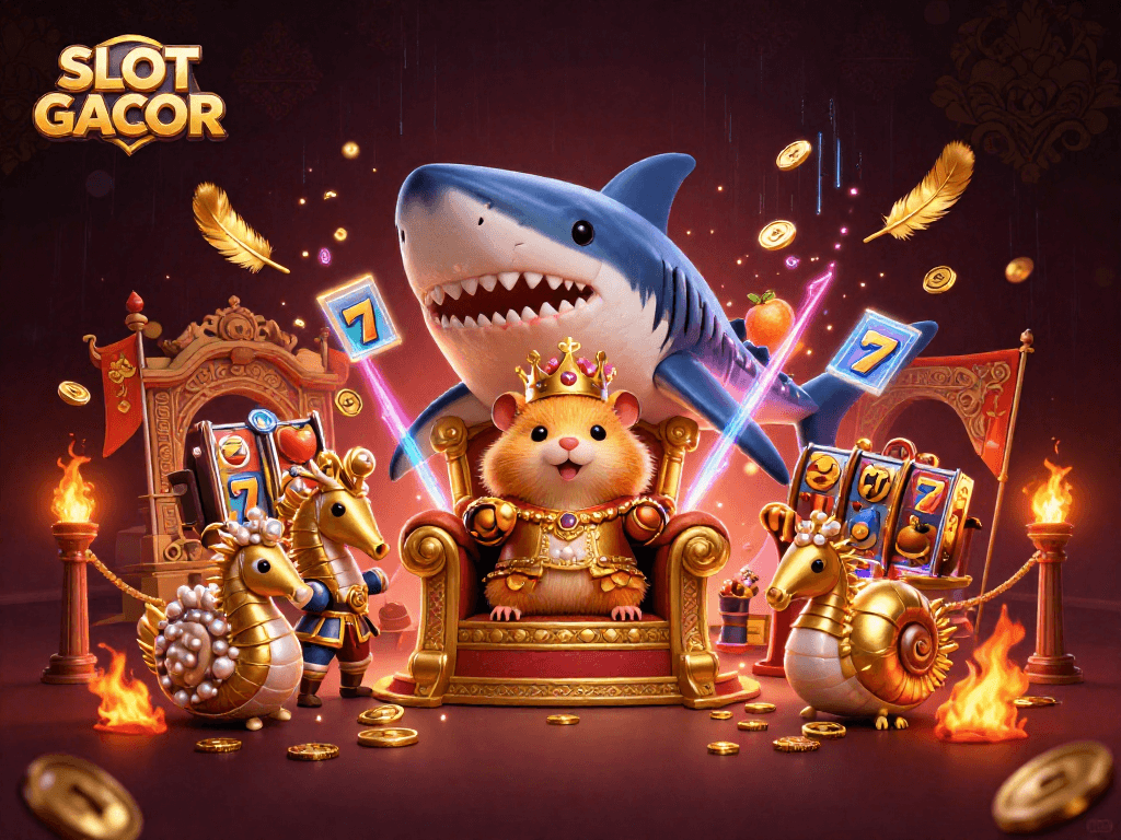 Engage in thrilling SLOT GACOR gameplay with an adventurous scene featuring the golden hamster king and his regal guards.