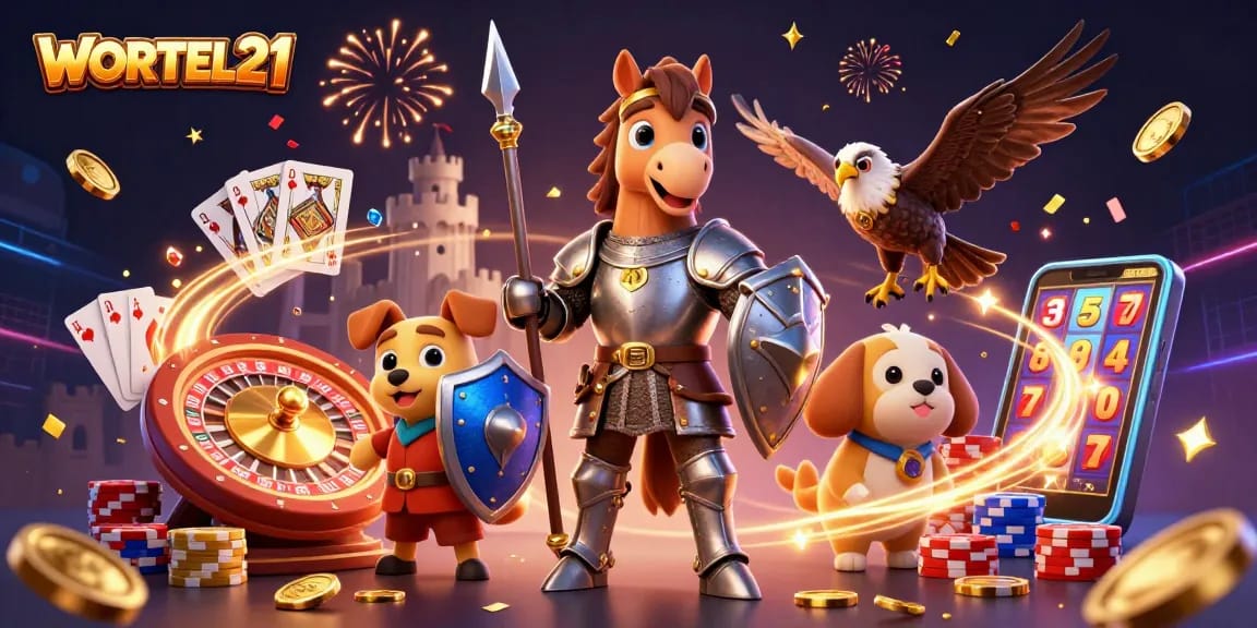 Engage in thrilling gameplay with WORTEL21 as golden coins cascade around medieval knights.