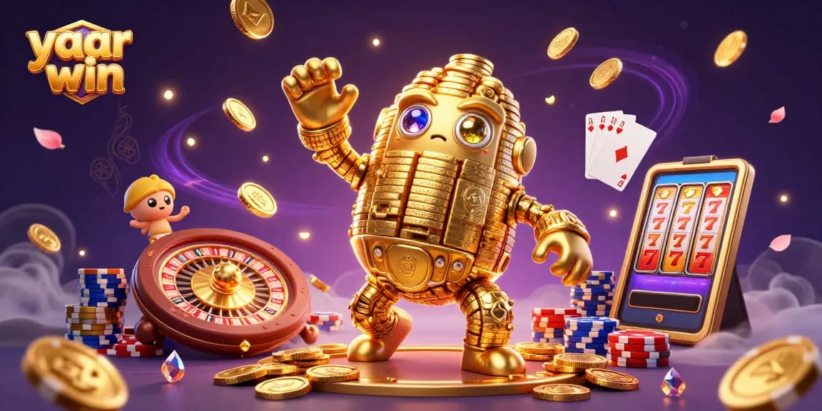 Experience thrilling wins with yaar win in this vibrant 3D casino illustration full of energy.