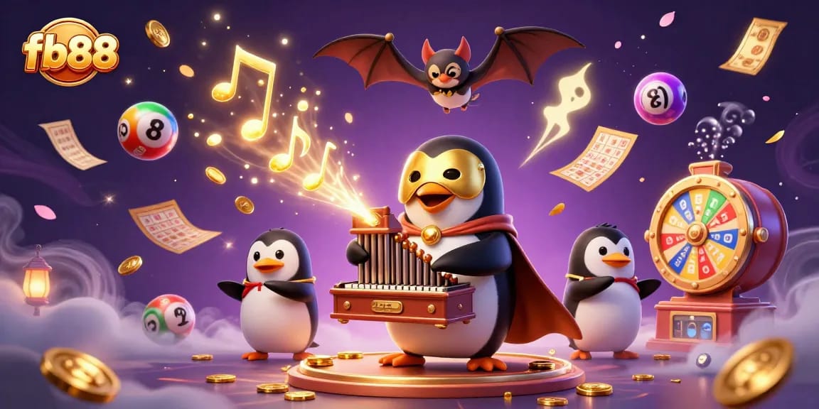 Experience exciting gaming action with fb88 as the penguin plays for golden prizes amidst dynamic elements.