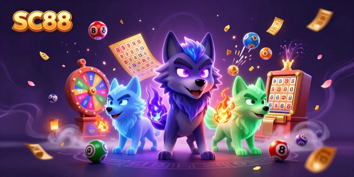 Experience the thrilling excitement of SC88 with vibrant lottery elements and mystical wolves.