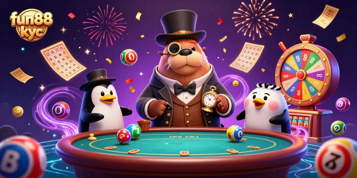 Chơi cá cược tại Fun88 KYC với các nhân vật hoạt hình hấp dẫn và yếu tố sòng bạc đầy màu sắc.