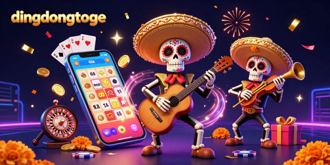 Engage with dingdongtoge's vibrant lottery experience amidst 3D mariachi musicians and dynamic gaming elements.