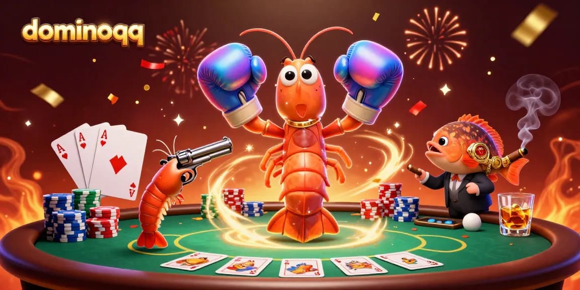 Engage in thrilling gameplay at dominoqq with dynamic poker scene and colorful characters.