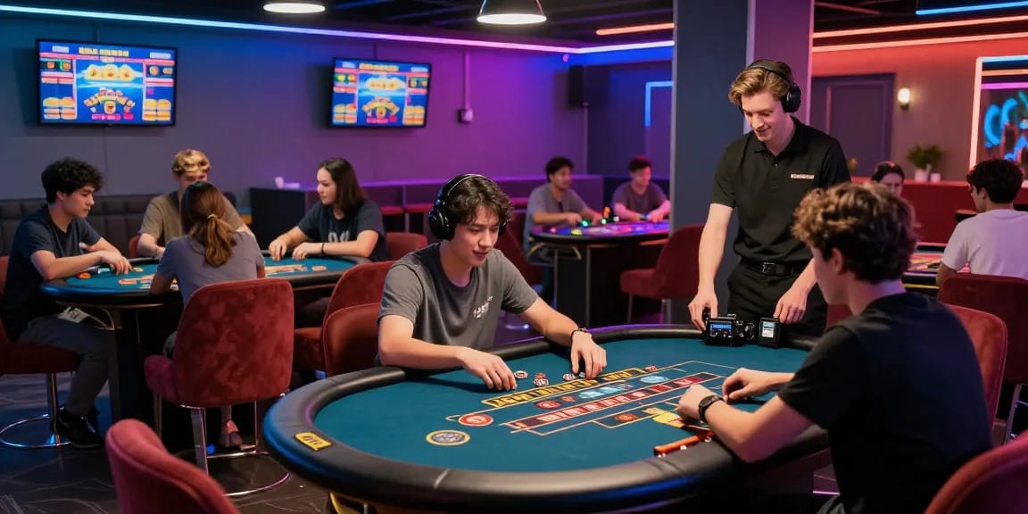 Engaged players at B52 gaming lounge enjoying poker and Sicbo games in a vibrant atmosphere