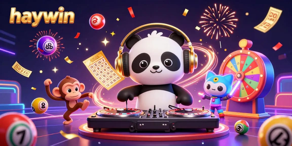 Experience thrilling gameplay with haywin as the DJ panda spins on roulette-themed turntables amidst vibrant casino elements.