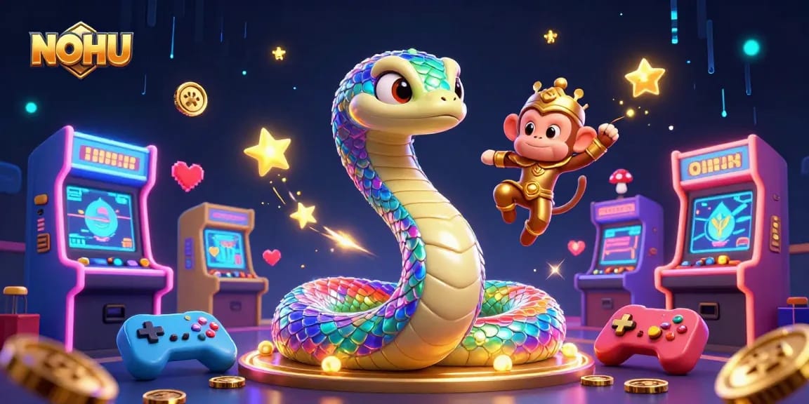 Experience vibrant NOHU casino gameplay with a colorful, dynamic 3D illustration highlighting enchanting characters.