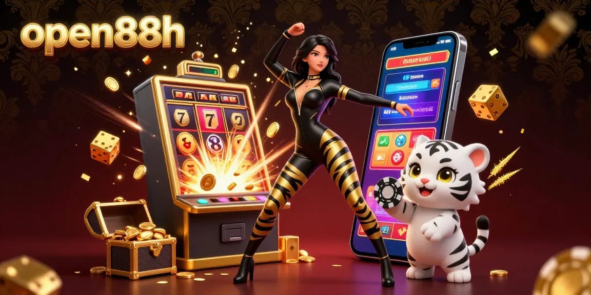 Join the fun at open88h with exciting slots and vibrant jackpots featured in this dynamic 3D scene.