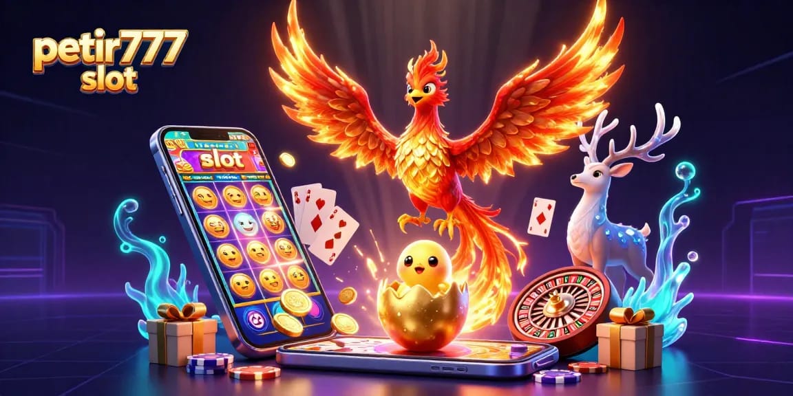 Engage in thrilling gameplay with petir777 slot as a phoenix rises and luck erupts from a smartphone.
