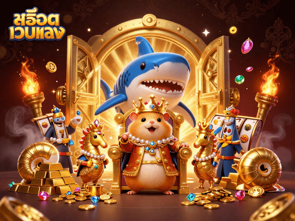Experience thrilling gameplay at สล็อตเว็บตรง with a dazzling scene featuring a hamster king and treasure