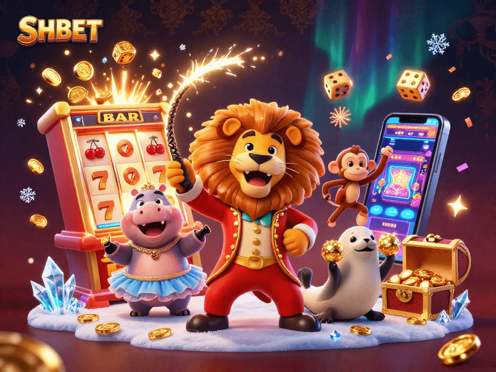 Experience excitement with SHBET and enjoy a vibrant 3D casino illustration featuring rich game elements.