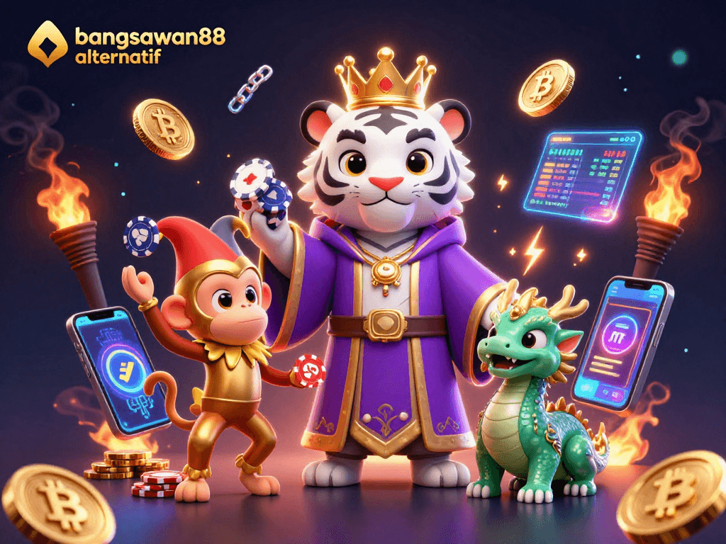 Engage with the bangsawan88 alternatif casino experience as a majestic white tiger and playful monkey juggle riches.