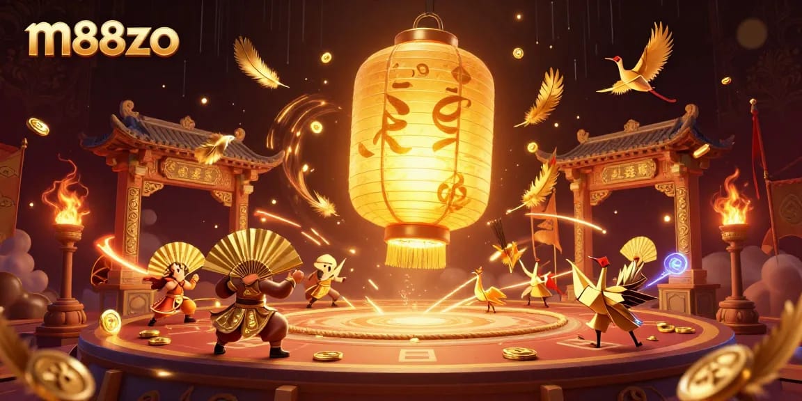 Join the exciting m88zo casino experience with vibrant characters and golden gaming symbols.