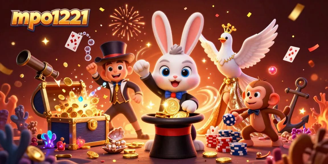 mpo1221 memikat dengan ilustrasi permainan kasino 3D dan koin emas terbang