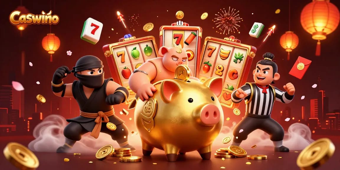 Caswino interactive casino scene featuring lively gaming characters and dynamic elements.