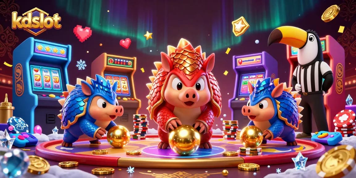 Experience exciting gameplay at kdslot as pangolins roll through poker chips in a vibrant casino.