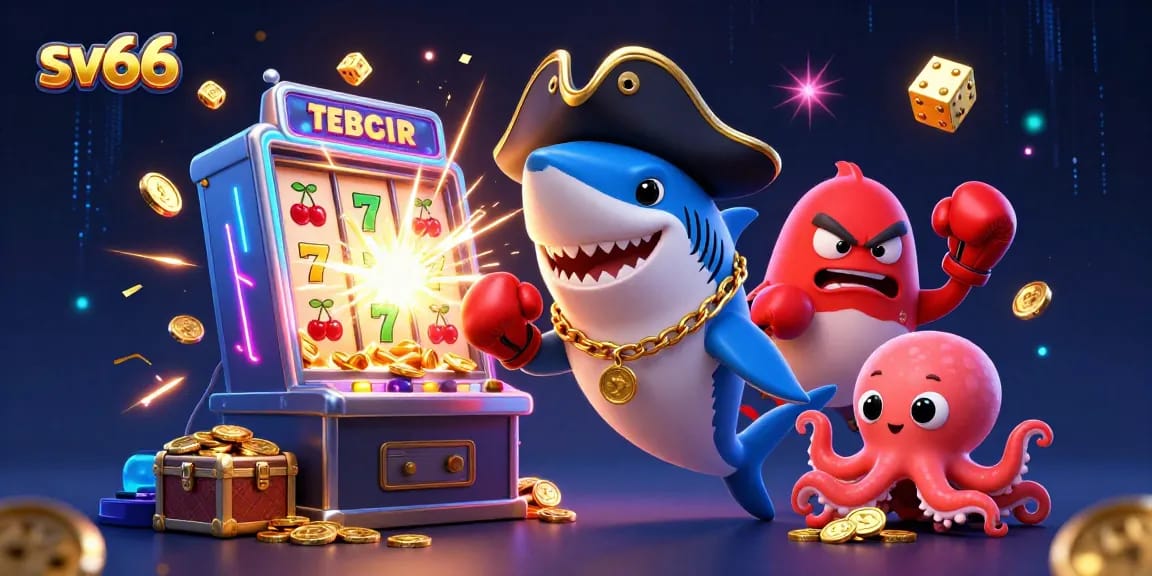 Game enthusiasts at sv66 celebrate wins with fantastic cartoon characters and vibrant casino elements.